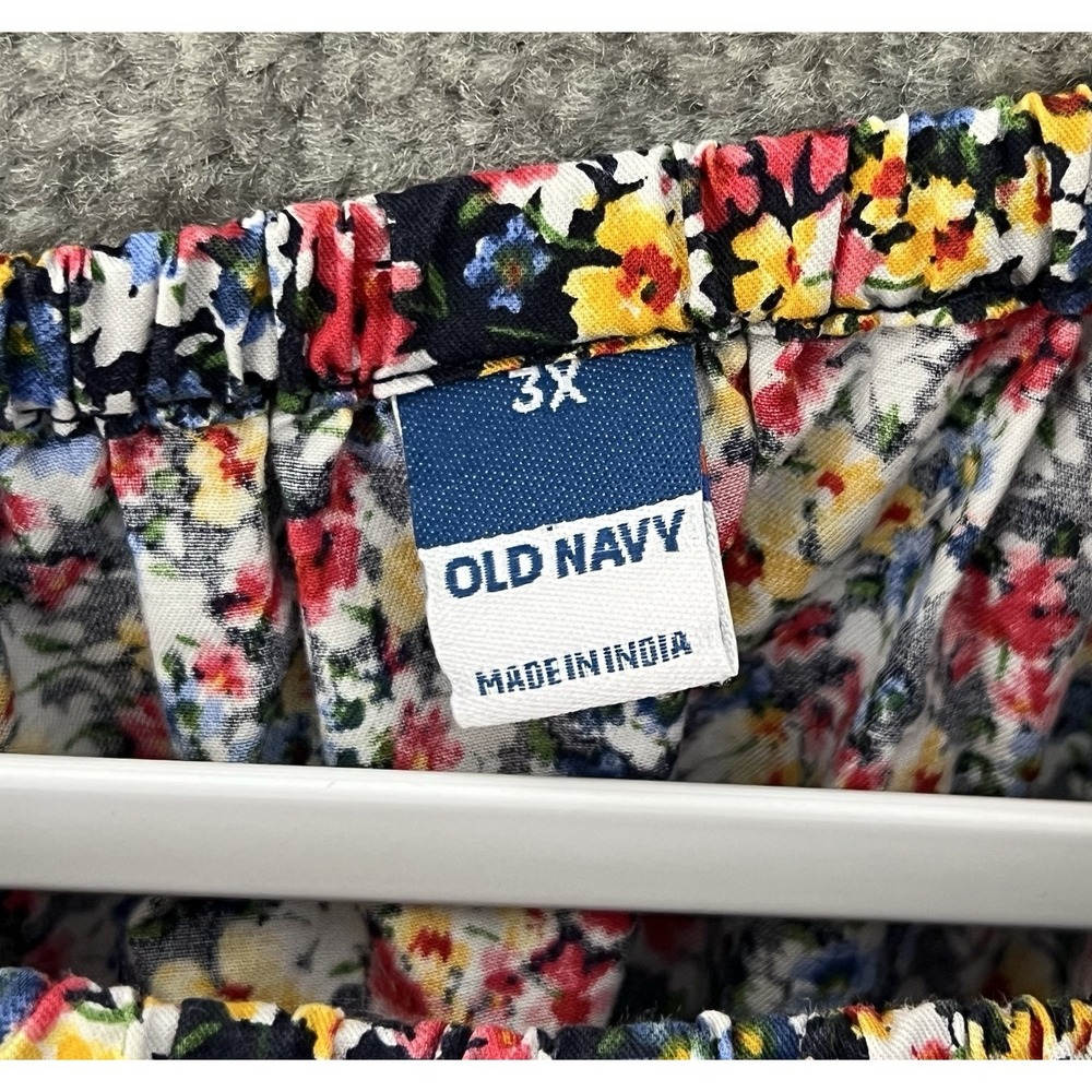 Old Navy Ditsy Floral Top Womens Size 3X Red Blue Yellow Short Puff Sleeve BOHO - Picture 3 of 9